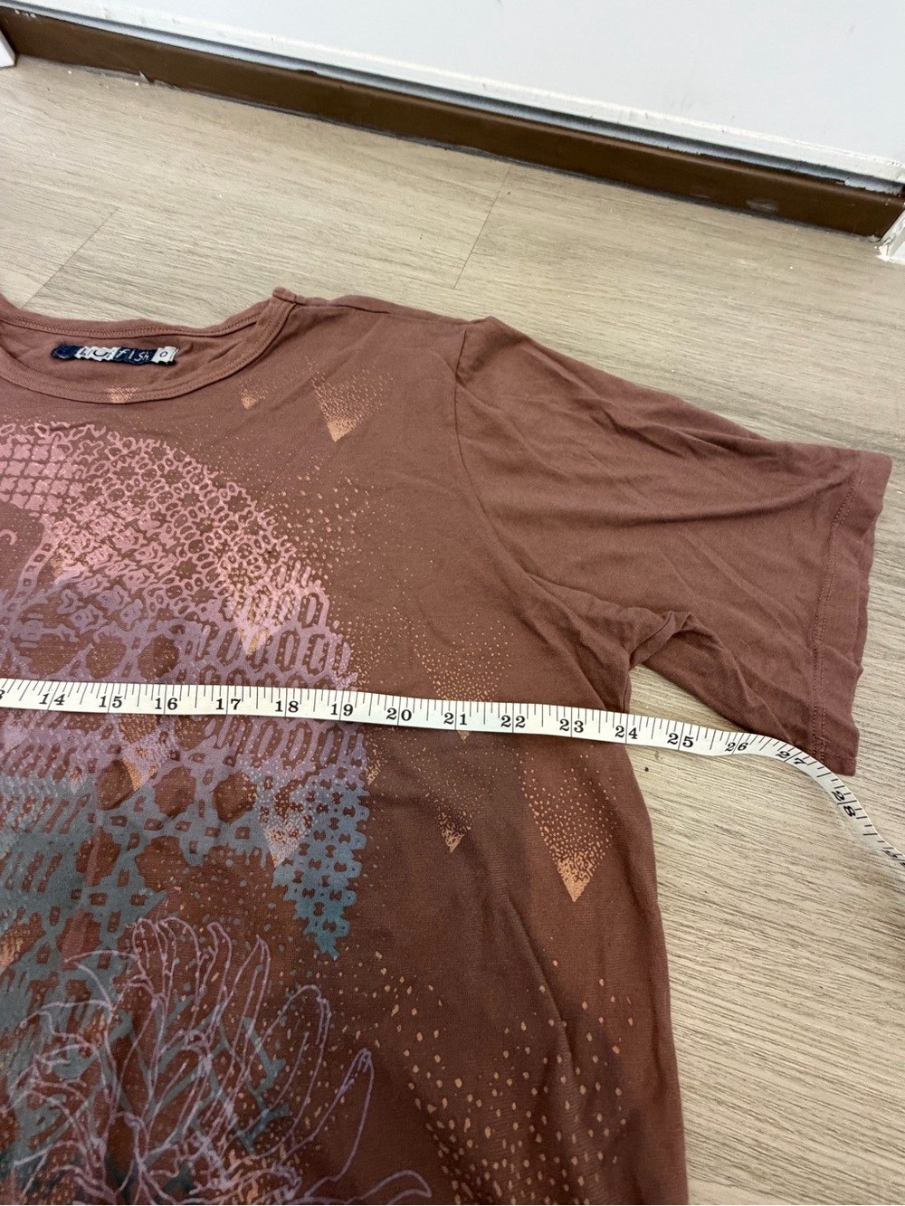 Blue Fish Brown Tee with Pastel Purple and Light Blue Skull Motif - Picture 7 of 8